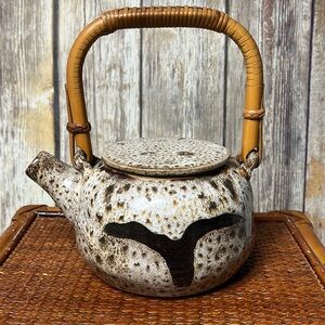HANDMADE POTTERY TEAPOT WITH BAMBOO HANDLE